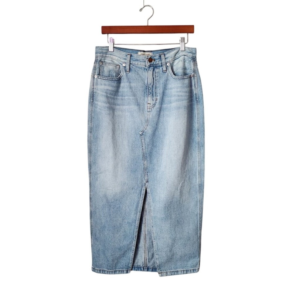MADEWELL Rigid Denim A-Line Midi Skirt Woodley Wash prairie 29